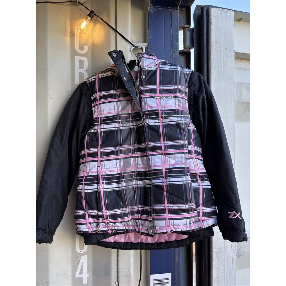 Girls Size 12 Xerox Posur Pink & Black Puffer Jacket /Vest Combo